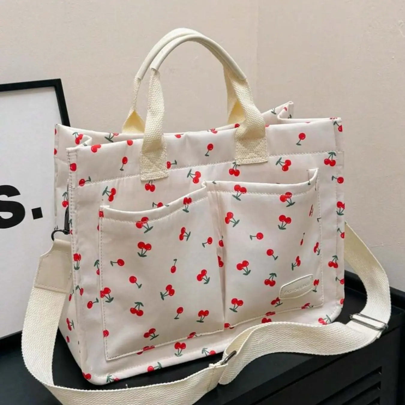 Solid Color/Flower & Fruit & Heart Pattern Summer 2024 Everything Tote Bag for Women, Large Capacity Work Tote Bag, Travel Essentials, Multiple Pocket Work Bag