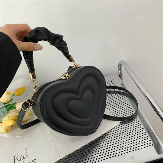 Fashion Love Heart Shape Shoulder Bag Small Handbags Designer Crossbody Bags for Women Solid Pu Leather Top Handle Bag