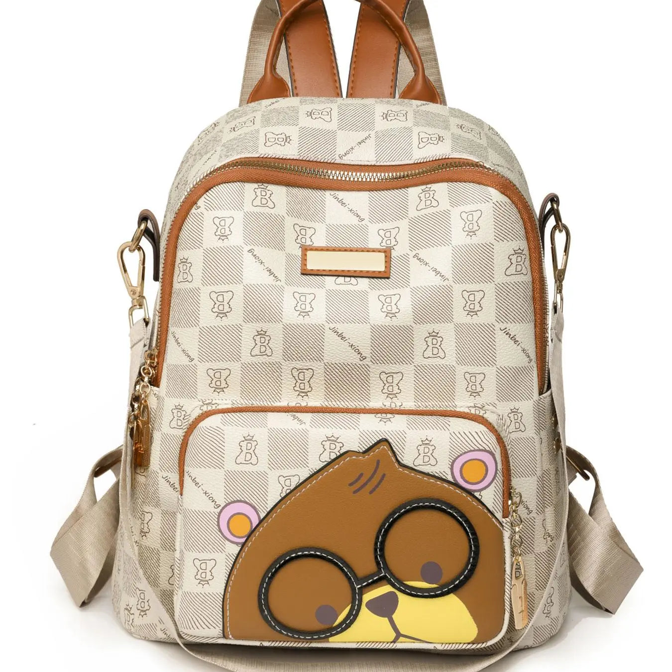 Cute Cartoon Bear Pattern Backpack for Summer, Plaid Print Zipper Backpacks for School for Women & Men, Large Capacity Bookbag for Daily Used and Worked, Spring Trendy Fashion Mini Backpack Bags