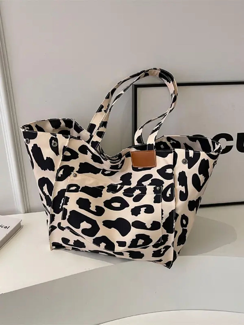 Summer 2024 Women'S Leopard Pattern Canvas Everyday Tote Bag, Summer Large Capacity Shoulder Bag for Daily, Casual Trendy Daily Designer Commuting Bag