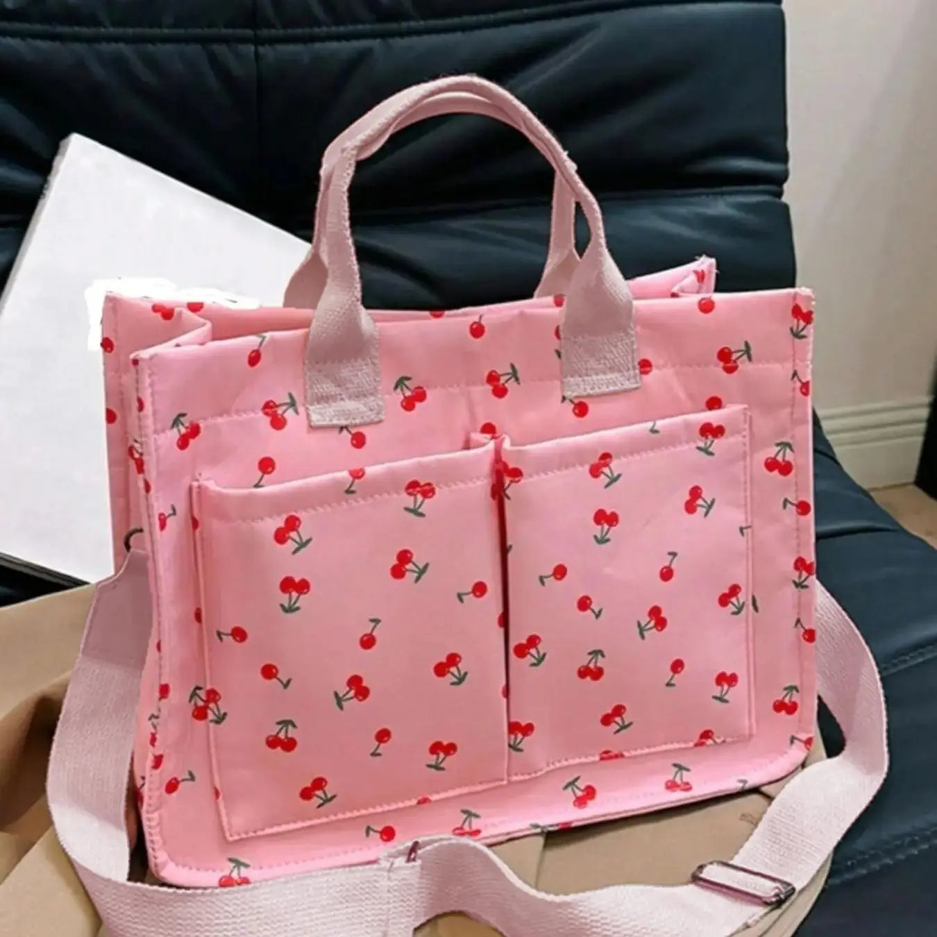 Solid Color/Flower & Fruit & Heart Pattern Summer 2024 Everything Tote Bag for Women, Large Capacity Work Tote Bag, Travel Essentials, Multiple Pocket Work Bag