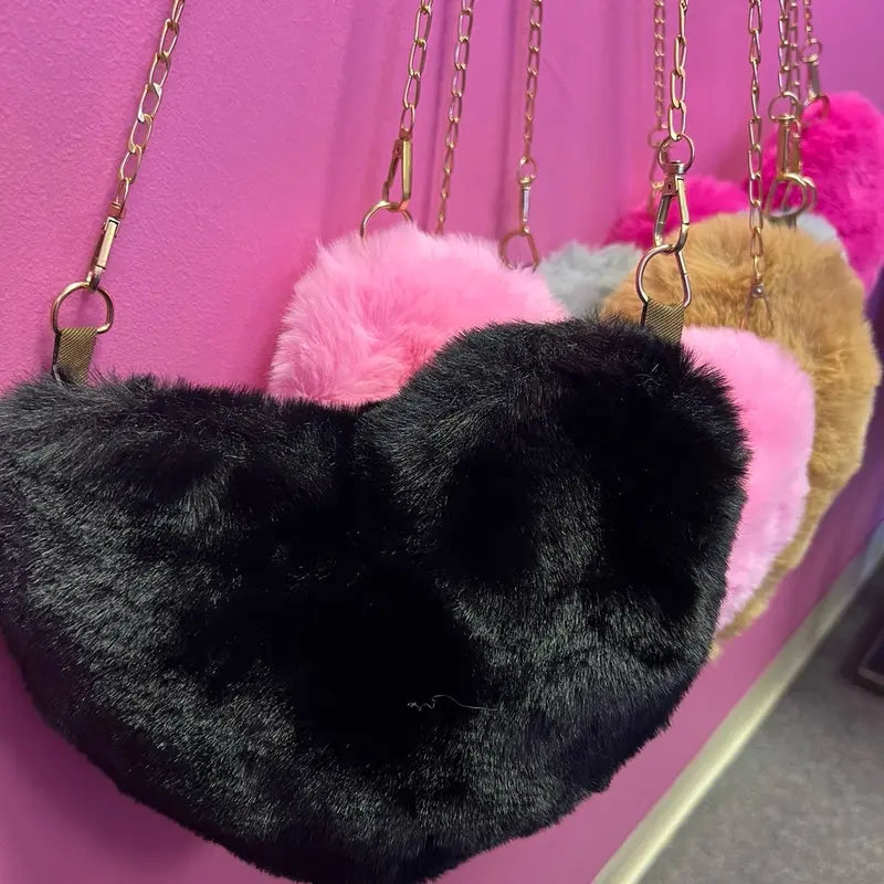 Faux Fur Heart Shaped Handbags