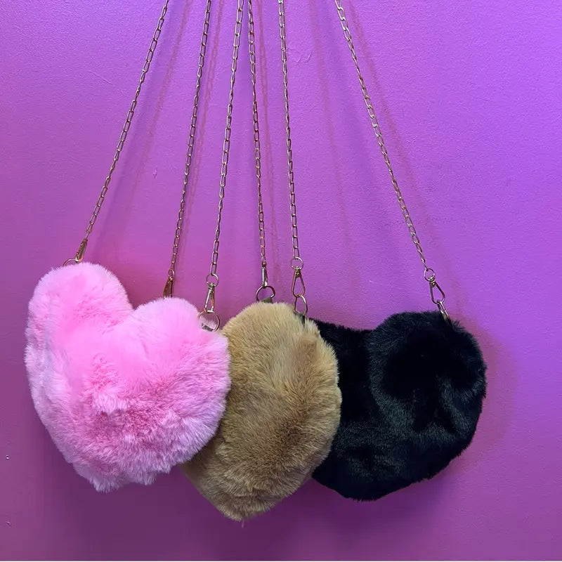 Faux Fur Heart Shaped Handbags