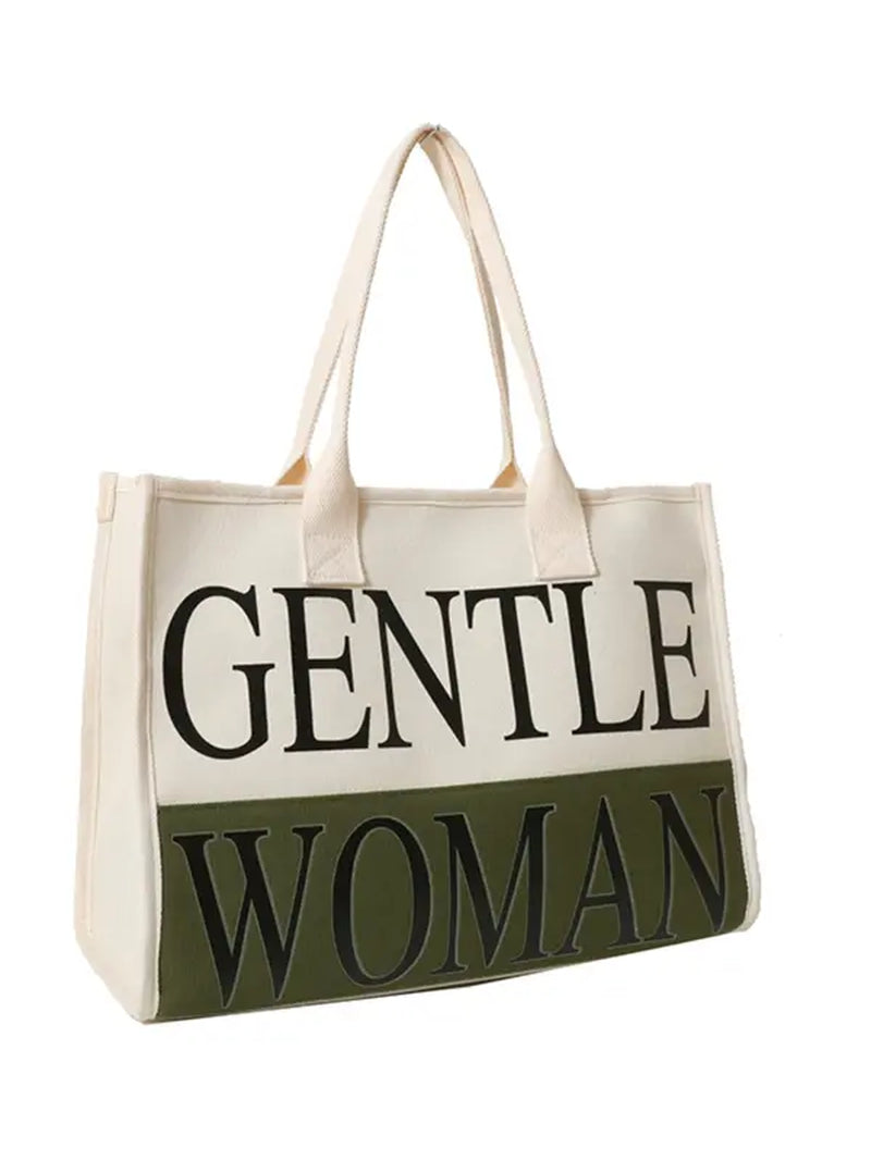 Women'S Casual Canvas Letter Pattern Zip Tote Bag