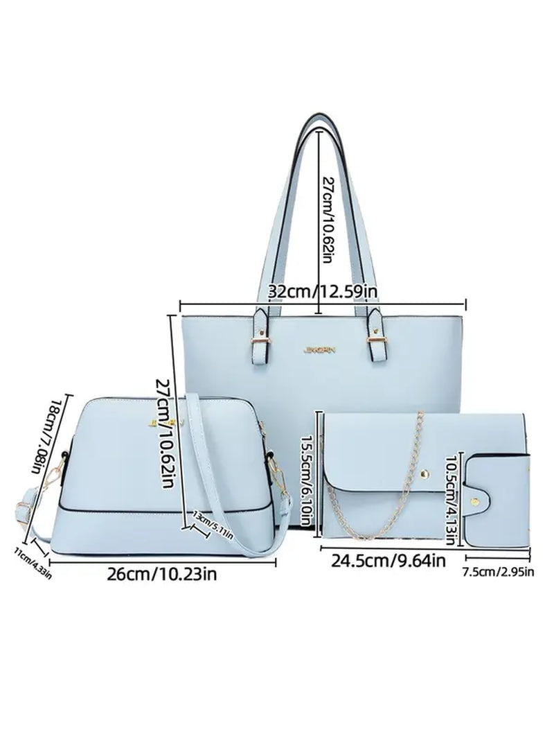 Trendy Solid Tote Bag & Crossbody Bag & Clutch Bag & Card Holder, Matching Large Capacity Shoulder Bag & Wallet Set for Daily Use for Women & Girl