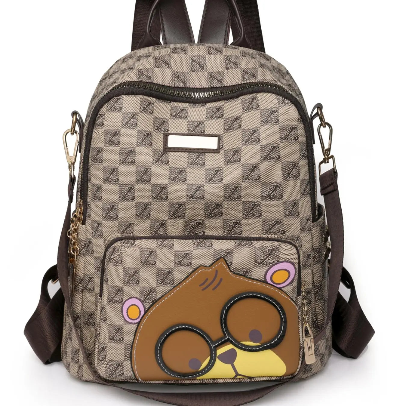 Cute Cartoon Bear Pattern Backpack for Summer, Plaid Print Zipper Backpacks for School for Women & Men, Large Capacity Bookbag for Daily Used and Worked, Spring Trendy Fashion Mini Backpack Bags