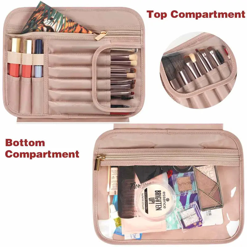 Hanging Makeup Toiletry Bag, Travel Cosmetic Organizer Bags with Metal Snap Handle for Women, Pink