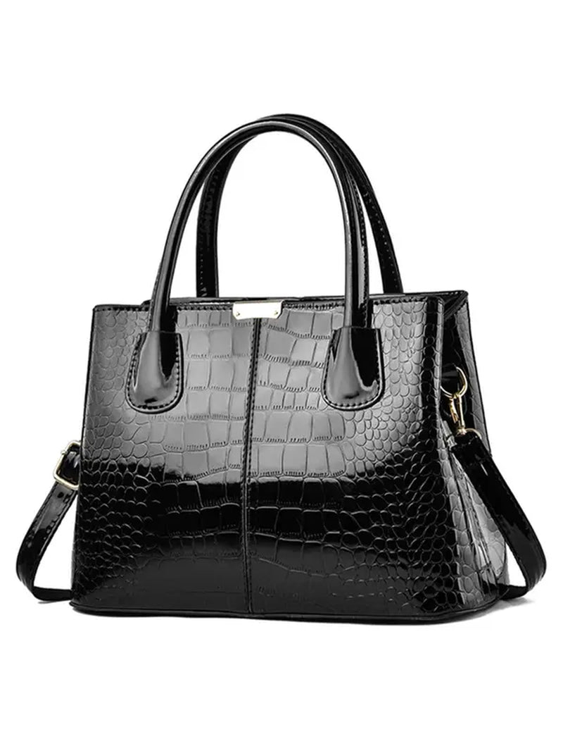 Women'S Minimalist Elegant Plain Tote Bag, Summer 2024 Trendy Crocodile Embossed Large Volume Commuter Handbag with Adjustable Strap for Work & Daily Used