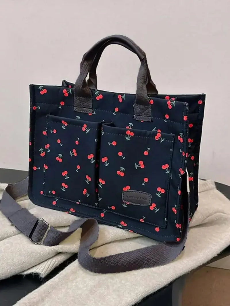 Solid Color/Flower & Fruit & Heart Pattern Summer 2024 Everything Tote Bag for Women, Large Capacity Work Tote Bag, Travel Essentials, Multiple Pocket Work Bag